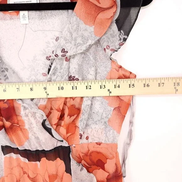 Moulinette Soeurs Anthropologie 100% Silk Dress Sheer Ruffle Floral Size 6 - Picture 9 of 14